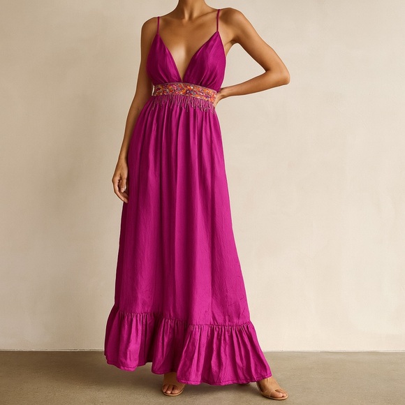 Nicole Miller Dresses & Skirts - Nicole Miller Pink Beaded Silk Maxi Resort Dress Size 8